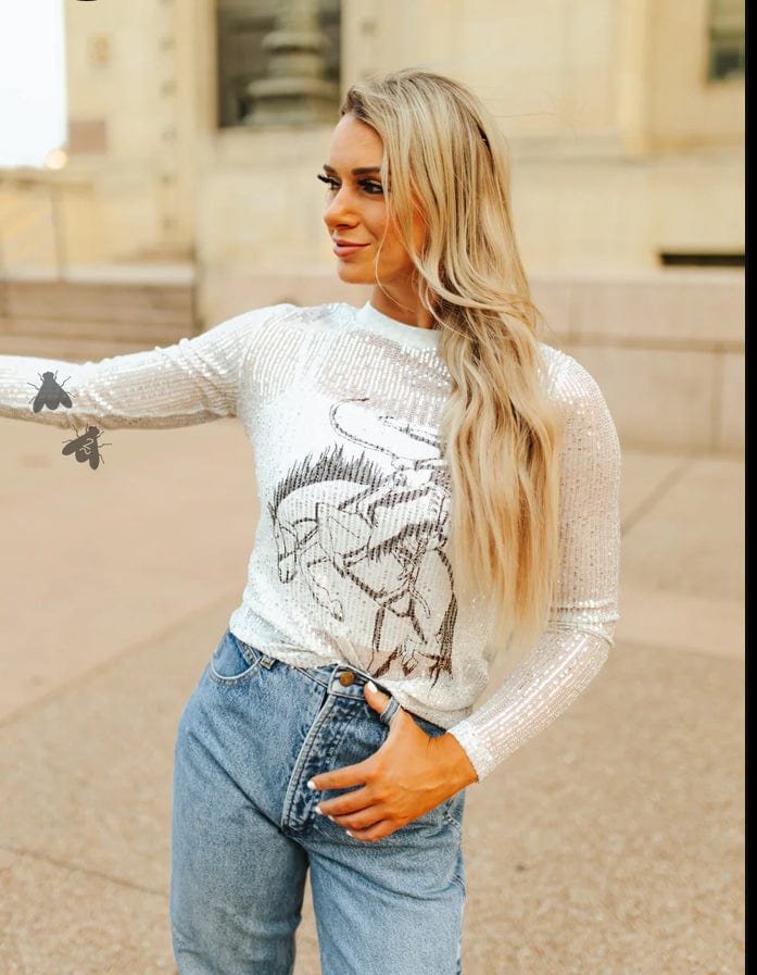 Sequin Saddles Shirt-Long Sleeves-Whiskey Ray's Boutique-Whiskey Ray's Boutique, Women's Western Wear Boutique in Waxahachie, TX