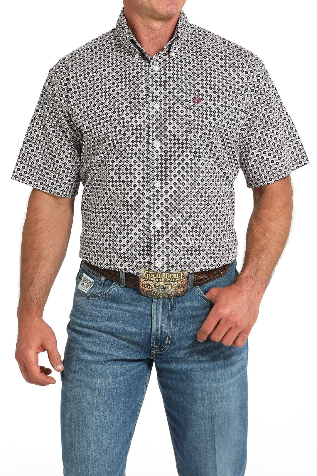 Men's Cinch Classic Button Down -Dark Plum & Black Geo-Men's Shirts-Whiskey Ray's Boutique-Whiskey Ray's Boutique, Women's Western Wear Boutique in Waxahachie, TX
