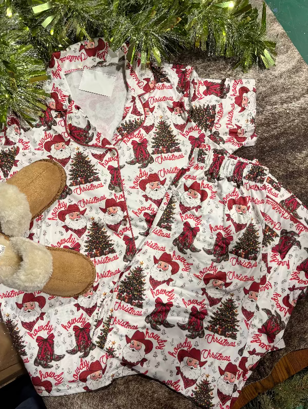 Howdy Christmas Bandana Santa PJ Set-Pajamas-Whiskey Ray's Boutique-Whiskey Ray's Boutique, Women's Western Wear Boutique in Waxahachie, TX