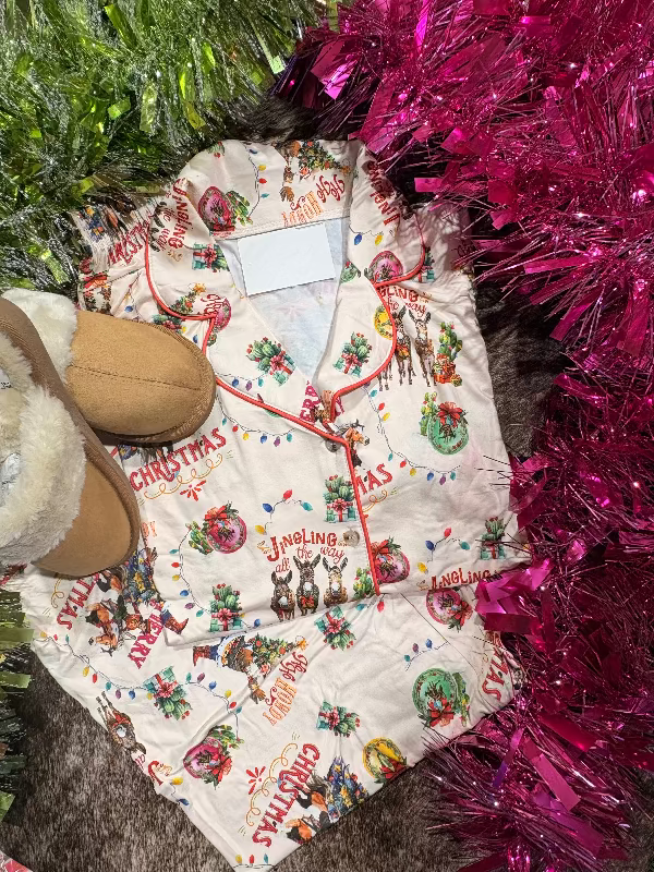 Jingling all the Way Western Christmas PJ Set-Pajamas-Whiskey Ray's Boutique-Whiskey Ray's Boutique, Women's Western Wear Boutique in Waxahachie, TX