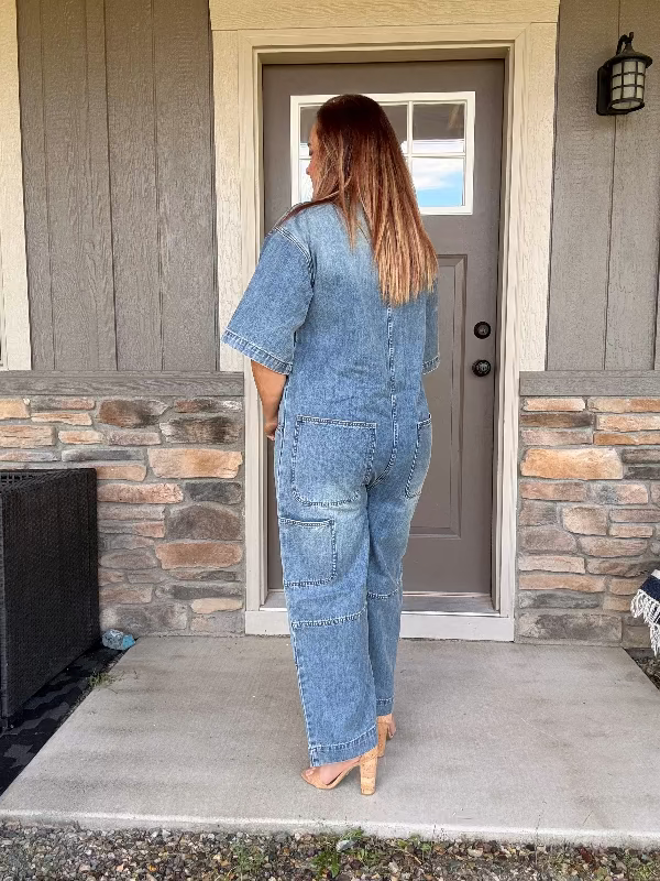 Denim Days Jumpsuit-Pants-Whiskey Ray's Boutique-Whiskey Ray's Boutique, Women's Western Wear Boutique in Waxahachie, TX