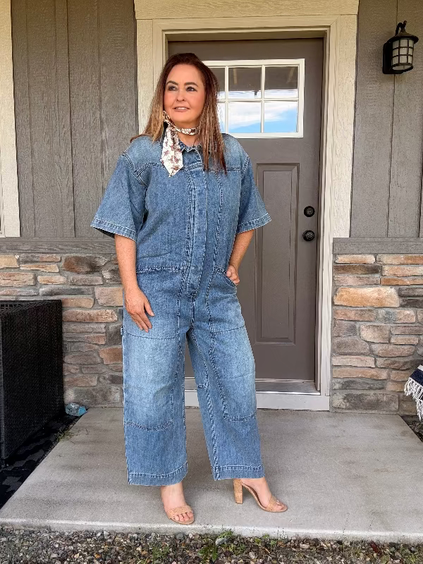 Denim Days Jumpsuit-Pants-Whiskey Ray's Boutique-Whiskey Ray's Boutique, Women's Western Wear Boutique in Waxahachie, TX