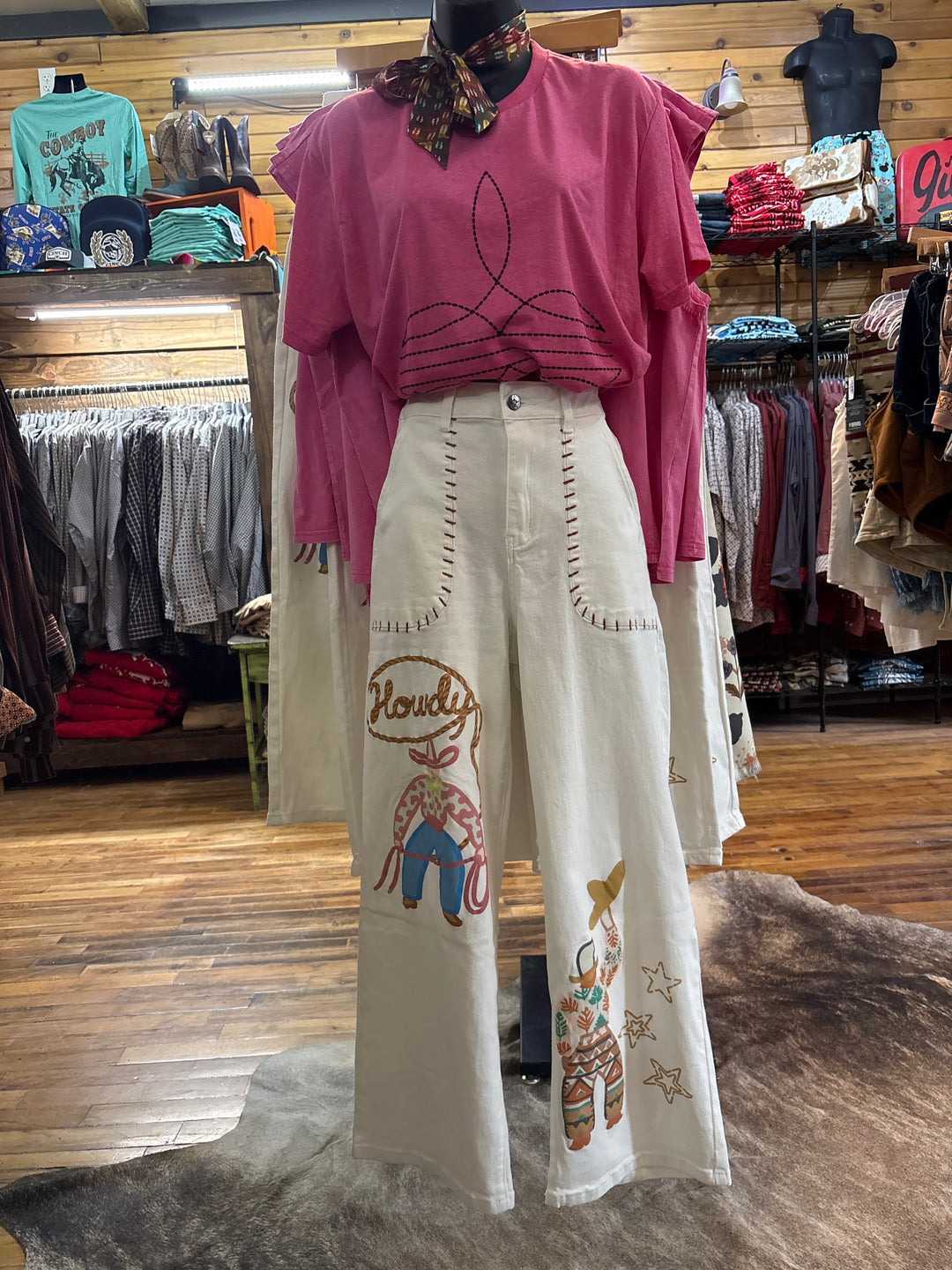 Howdy White Jeans-Pants-Whiskey Ray's Boutique-Whiskey Ray's Boutique, Women's Western Wear Boutique in Waxahachie, TX