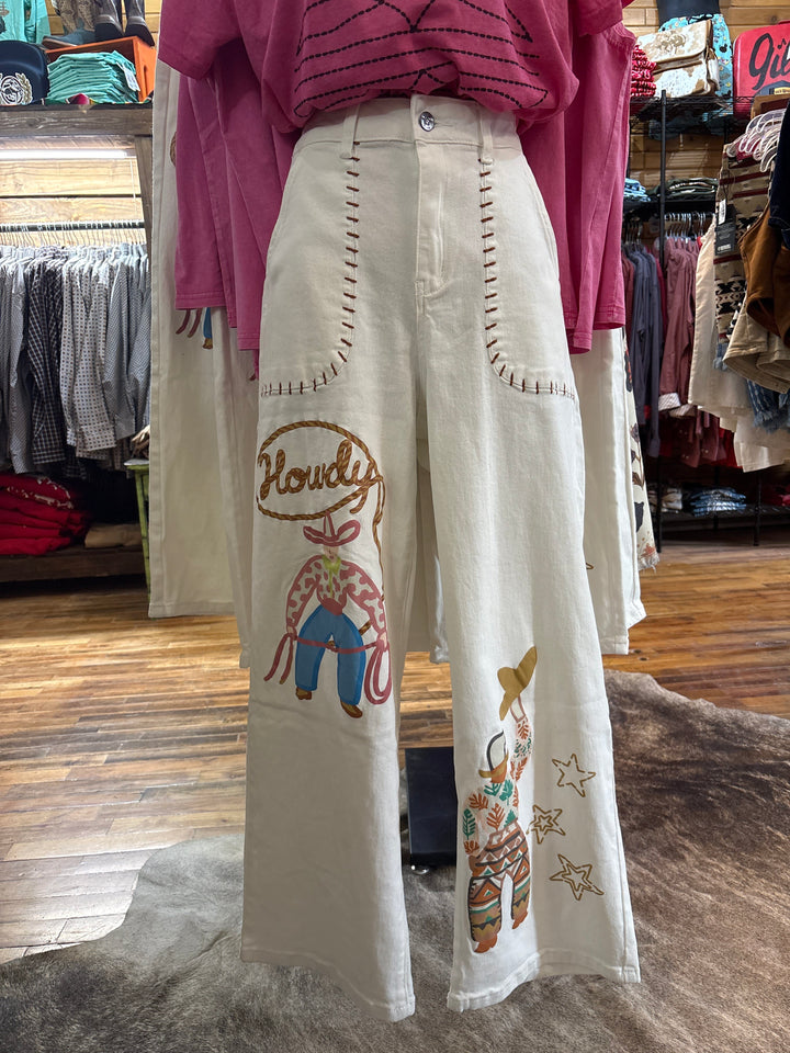 Howdy White Jeans-Pants-Whiskey Ray's Boutique-Whiskey Ray's Boutique, Women's Western Wear Boutique in Waxahachie, TX