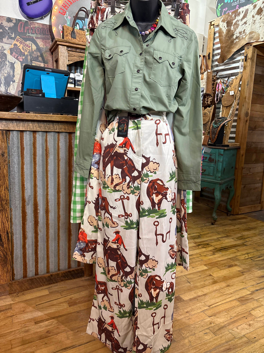 Old West Illustration Pants-Pants-Whiskey Ray's Boutique-Whiskey Ray's Boutique, Women's Western Wear Boutique in Waxahachie, TX
