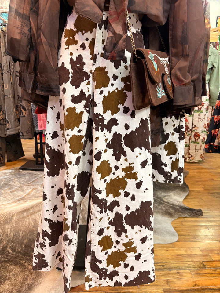 Outlaw Cow Print Wide Leg Jeans-Pants-Whiskey Ray's Boutique-Whiskey Ray's Boutique, Women's Western Wear Boutique in Waxahachie, TX