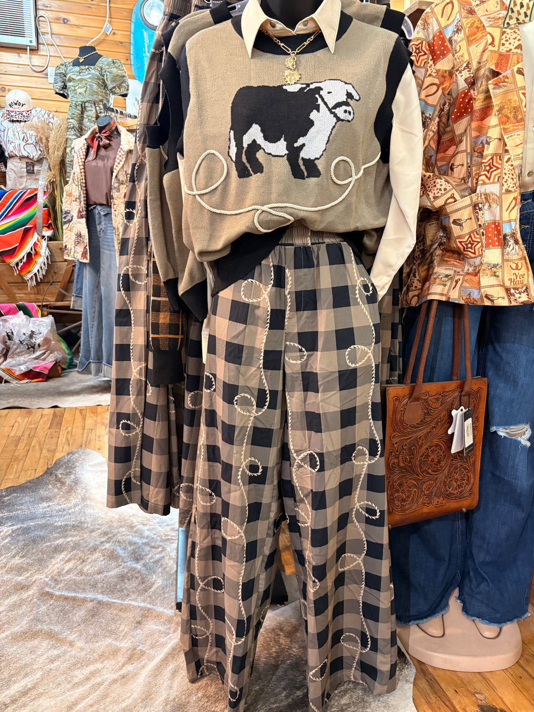 Rope & Gingham Wide-Leg Pants-Pants-Whiskey Ray's Boutique-Whiskey Ray's Boutique, Women's Western Wear Boutique in Waxahachie, TX
