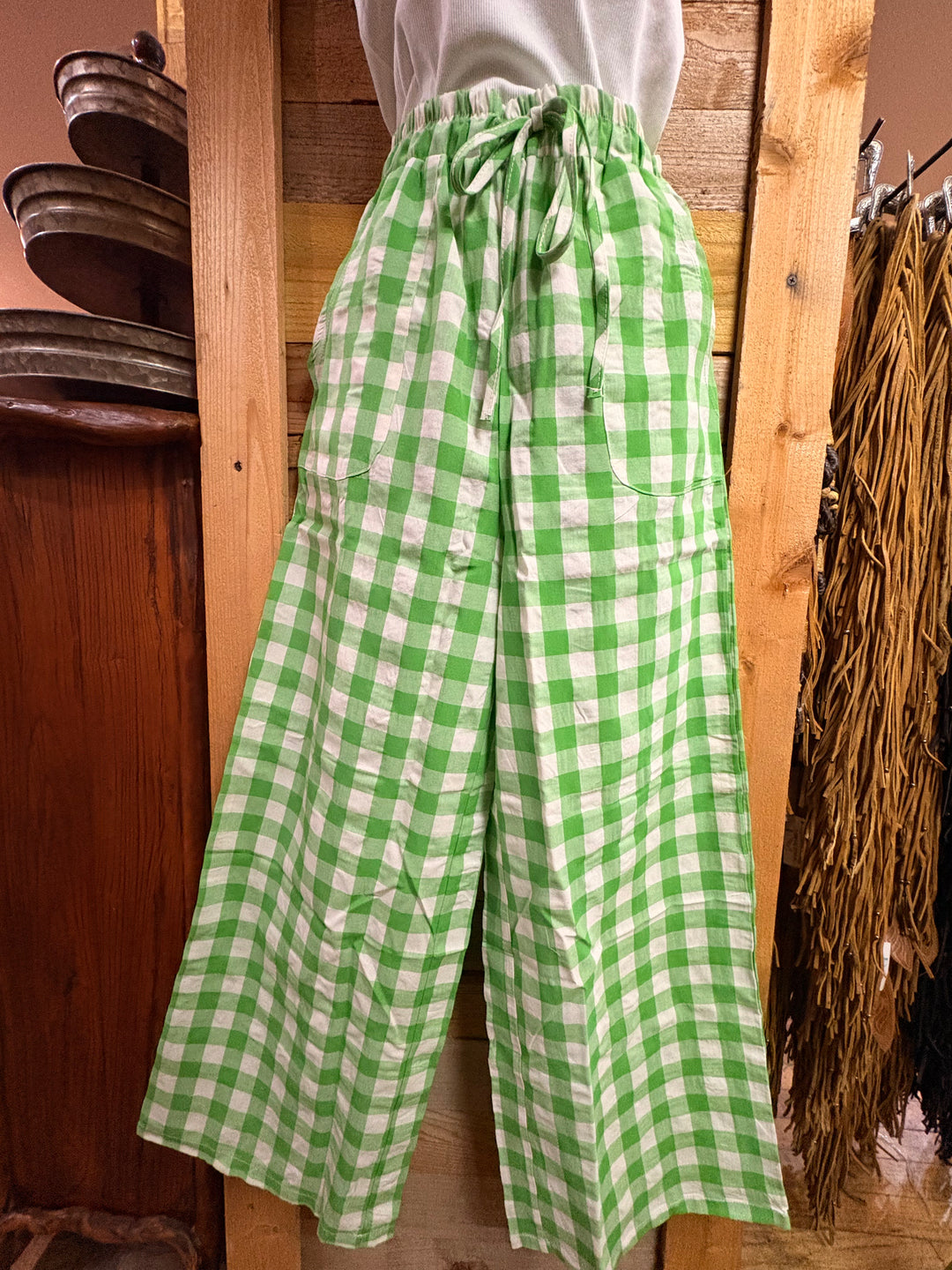 Women's Kelly Green Gingham Pant-Pants-Whiskey Ray's Boutique-Whiskey Ray's Boutique, Women's Western Wear Boutique in Waxahachie, TX