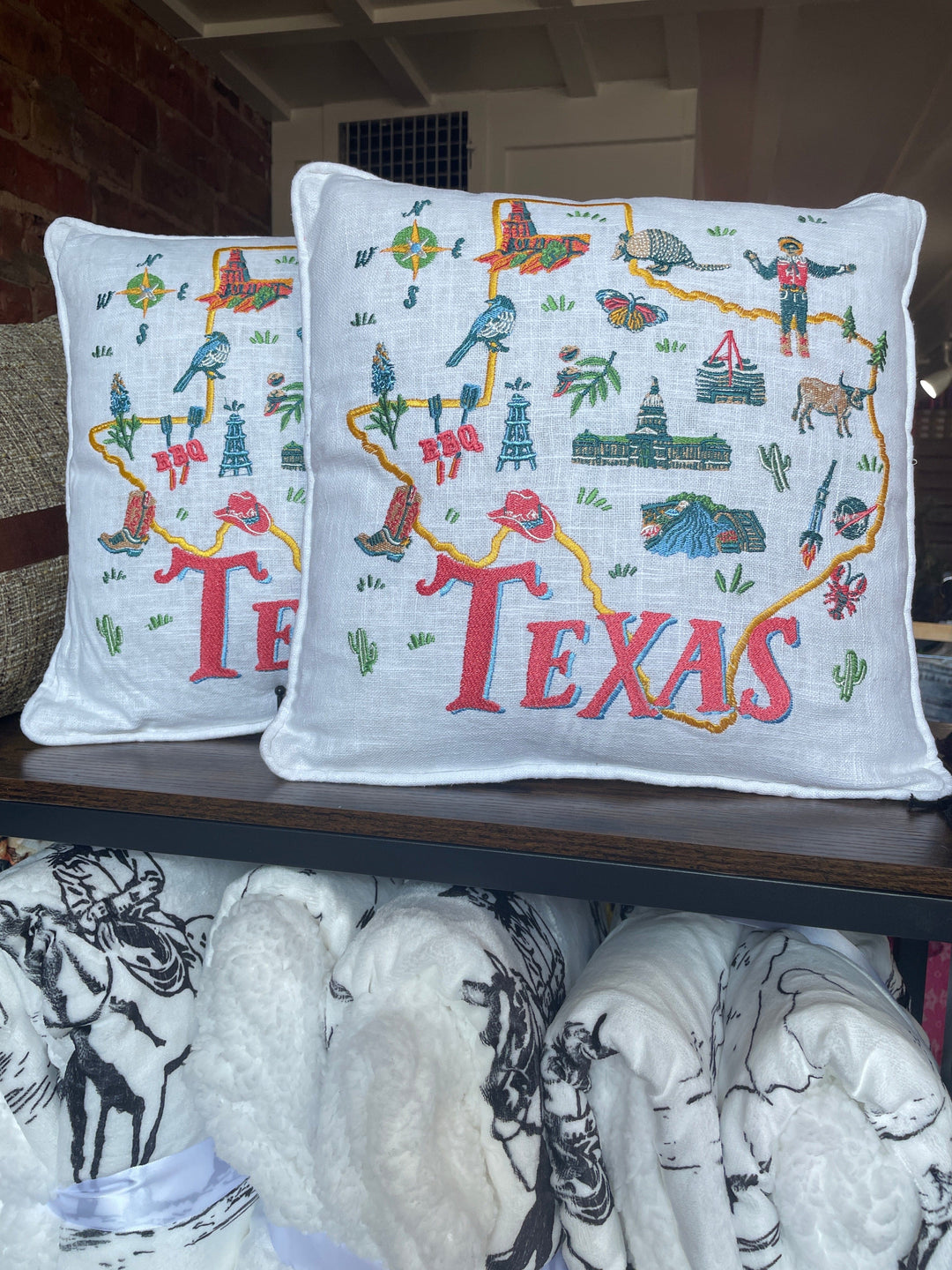 Texas Embroidered Pillow-Pillows-Whiskey Ray's Boutique-Whiskey Ray's Boutique, Women's Western Wear Boutique in Waxahachie, TX