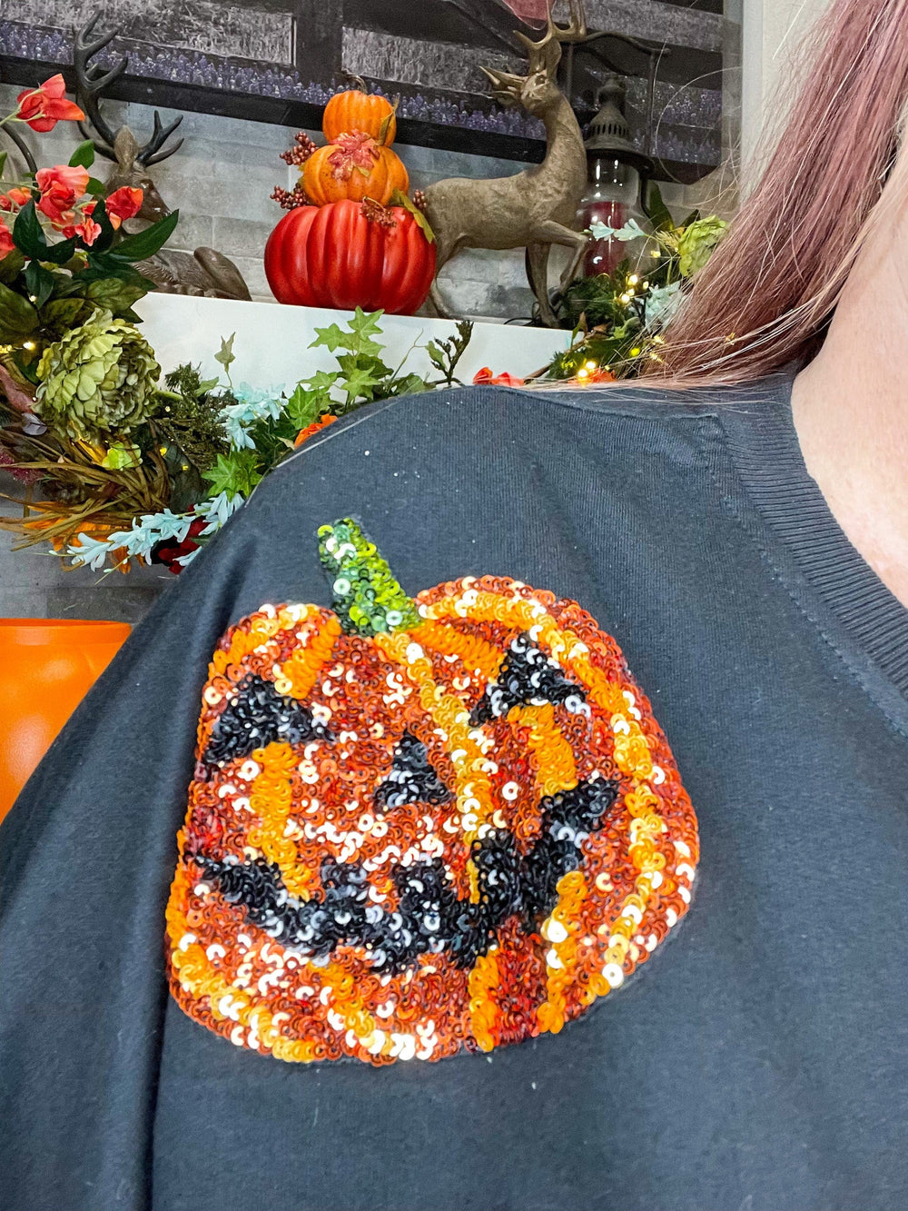 Pumpkin Sequin Sweatshirt-Graphic Tops-Whiskey Ray's Boutique-Whiskey Ray's Boutique, Women's Western Wear Boutique in Waxahachie, TX