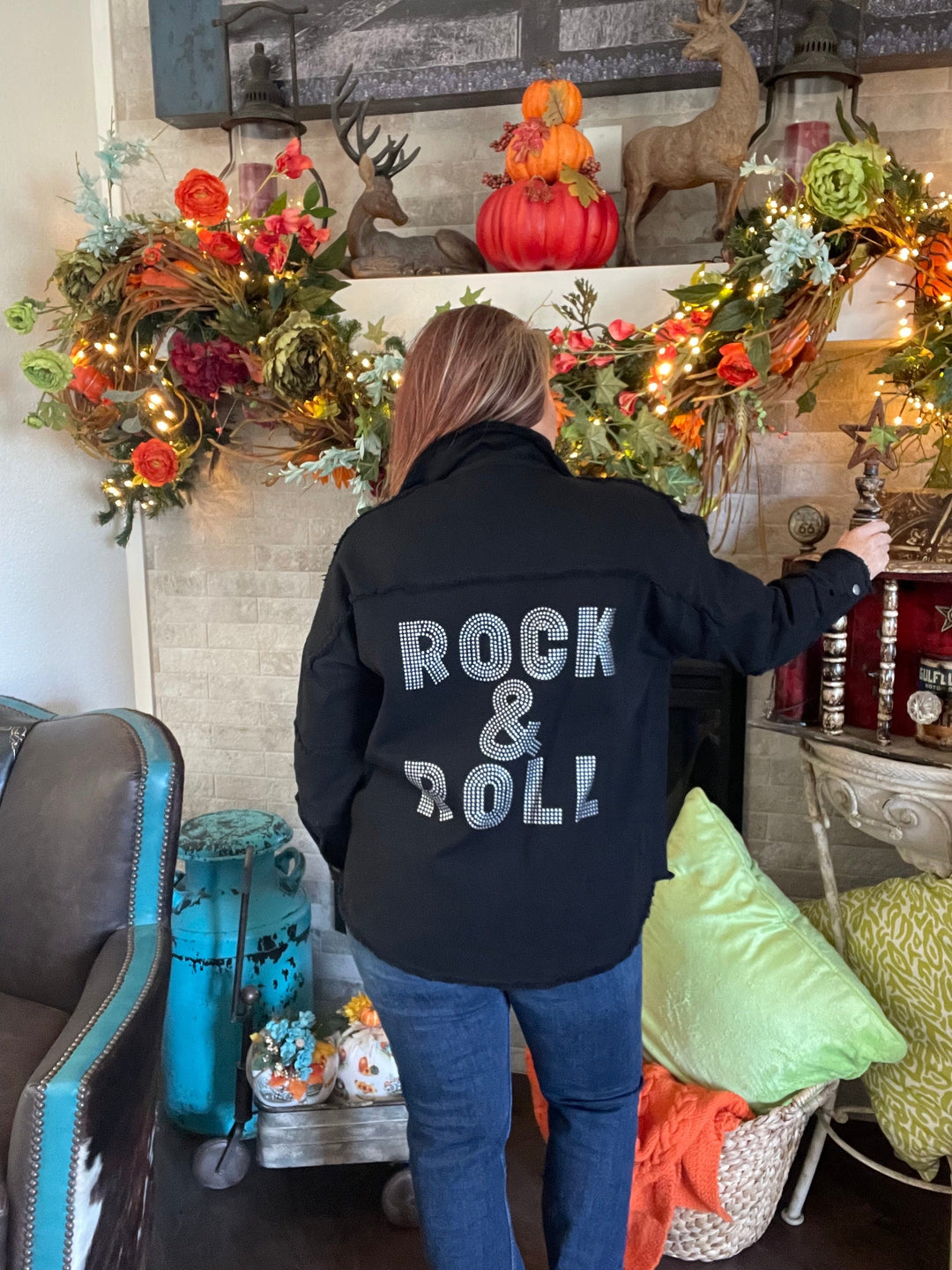 Rock & Roll Rhinestone Shacket-Coats & Jackets-Whiskey Ray's Boutique-Whiskey Ray's Boutique, Women's Western Wear Boutique in Waxahachie, TX
