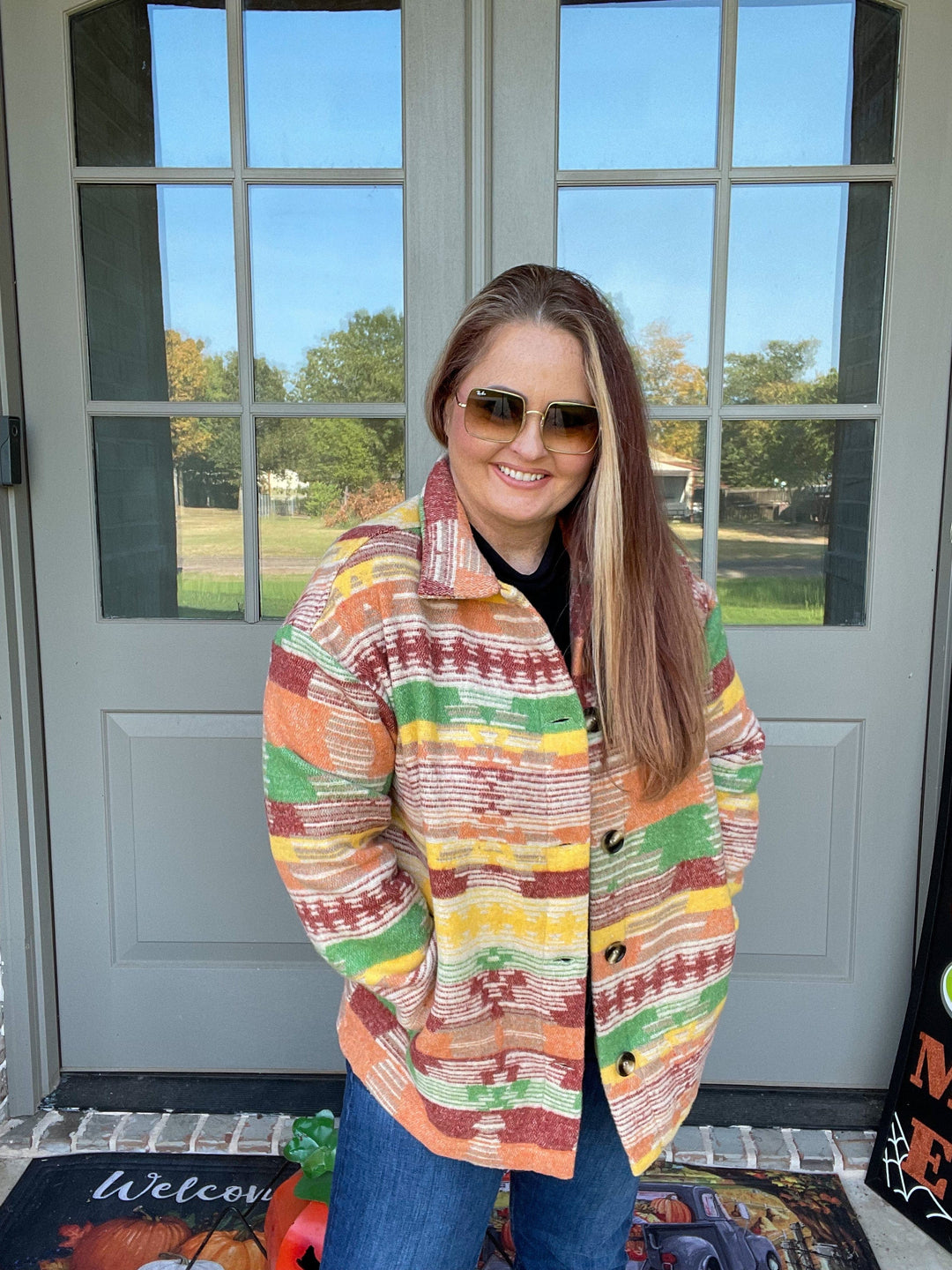 Rust and Green Jacket in Aztec-Coats & Jackets-Whiskey Ray's Boutique-Whiskey Ray's Boutique, Women's Western Wear Boutique in Waxahachie, TX