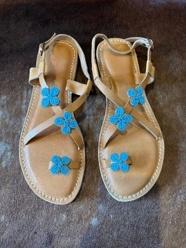Women's Turquoise Flower Sandals-Sandals-Whiskey Ray's Boutique-Whiskey Ray's Boutique, Women's Western Wear Boutique in Waxahachie, TX