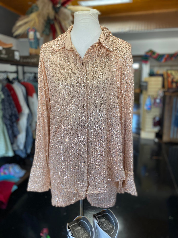 Sequin LS Button Up Top-Long Sleeves-Whiskey Ray's Boutique-Whiskey Ray's Boutique, Women's Western Wear Boutique in Waxahachie, TX