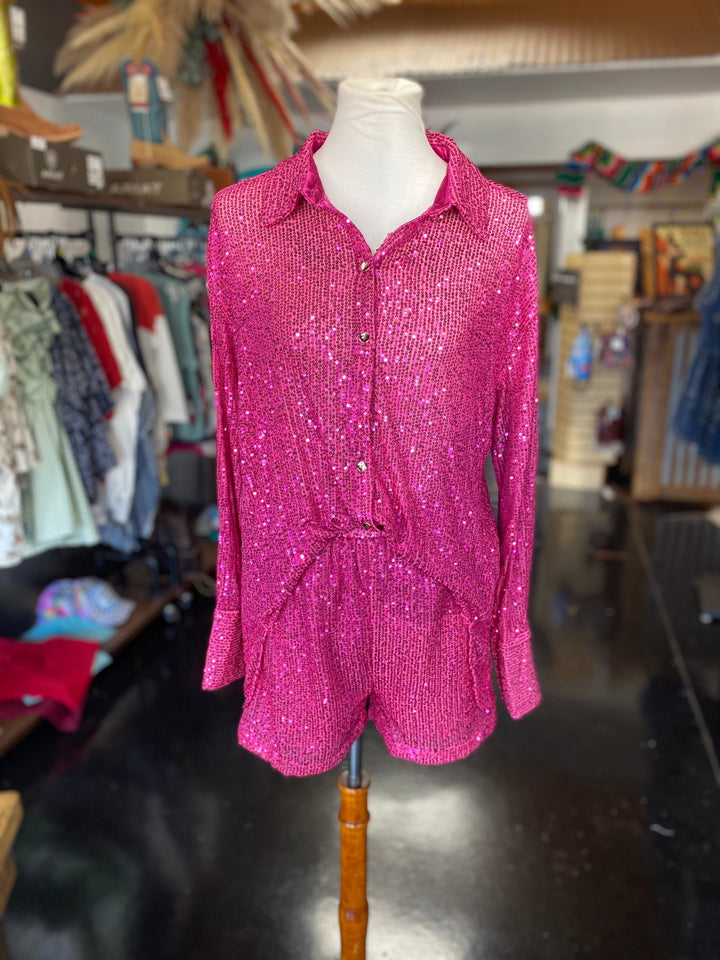 Sequin LS Button Up Top-Long Sleeves-Whiskey Ray's Boutique-Whiskey Ray's Boutique, Women's Western Wear Boutique in Waxahachie, TX