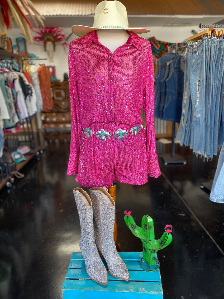 Sequin LS Button Up Top-Long Sleeves-Whiskey Ray's Boutique-Whiskey Ray's Boutique, Women's Western Wear Boutique in Waxahachie, TX