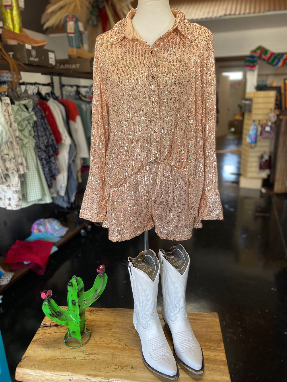 Sequin LS Button Up Top-Long Sleeves-Whiskey Ray's Boutique-Whiskey Ray's Boutique, Women's Western Wear Boutique in Waxahachie, TX