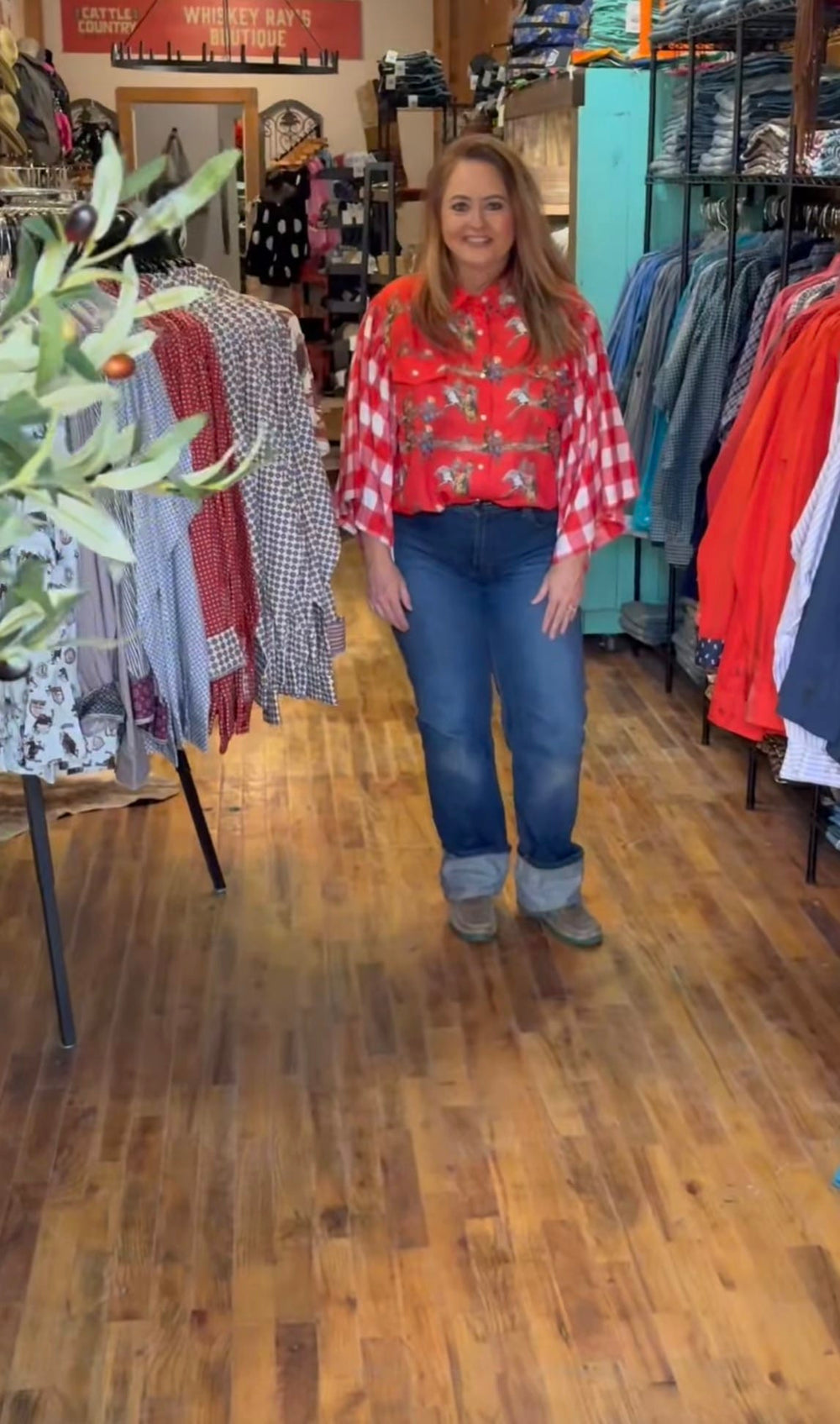 The Red Roundup-Short Sleeves-Whiskey Ray's Boutique-Whiskey Ray's Boutique, Women's Western Wear Boutique in Waxahachie, TX