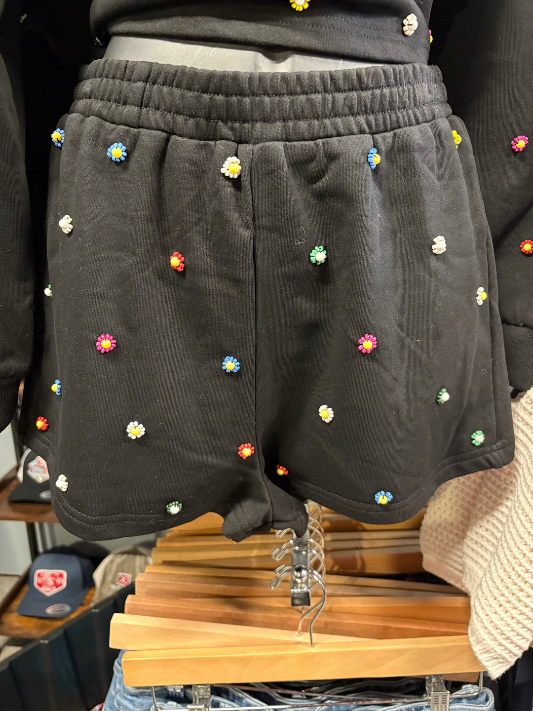 Women's elastic waist colorful flower bead shorts-Shorts-Whiskey Ray's Boutique-Whiskey Ray's Boutique, Women's Western Wear Boutique in Waxahachie, TX