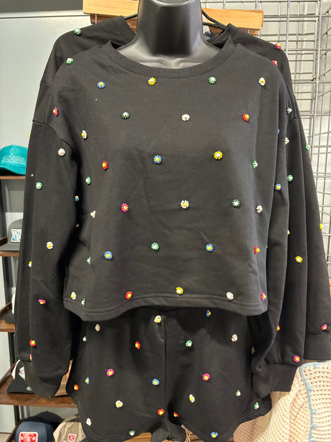 Women's round neck colorful flower bead sweater-Sweaters-Whiskey Ray's Boutique-Whiskey Ray's Boutique, Women's Western Wear Boutique in Waxahachie, TX