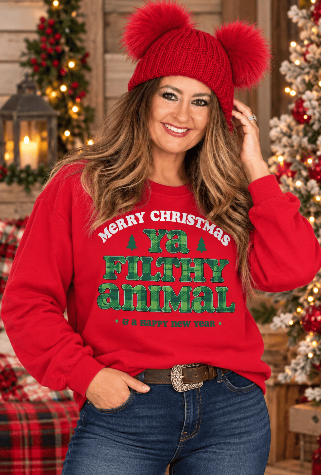 Merry Christmas Ya Filthy Animal-Sweatshirt-Whiskey Ray's Boutique-Whiskey Ray's Boutique, Women's Western Wear Boutique in Waxahachie, TX