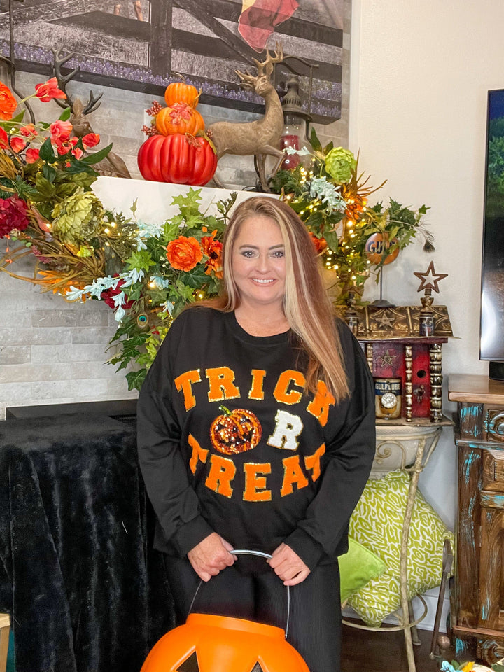 Trick or Treat Sweatshirt-Sweatshirt-Whiskey Ray's Boutique-Whiskey Ray's Boutique, Women's Western Wear Boutique in Waxahachie, TX