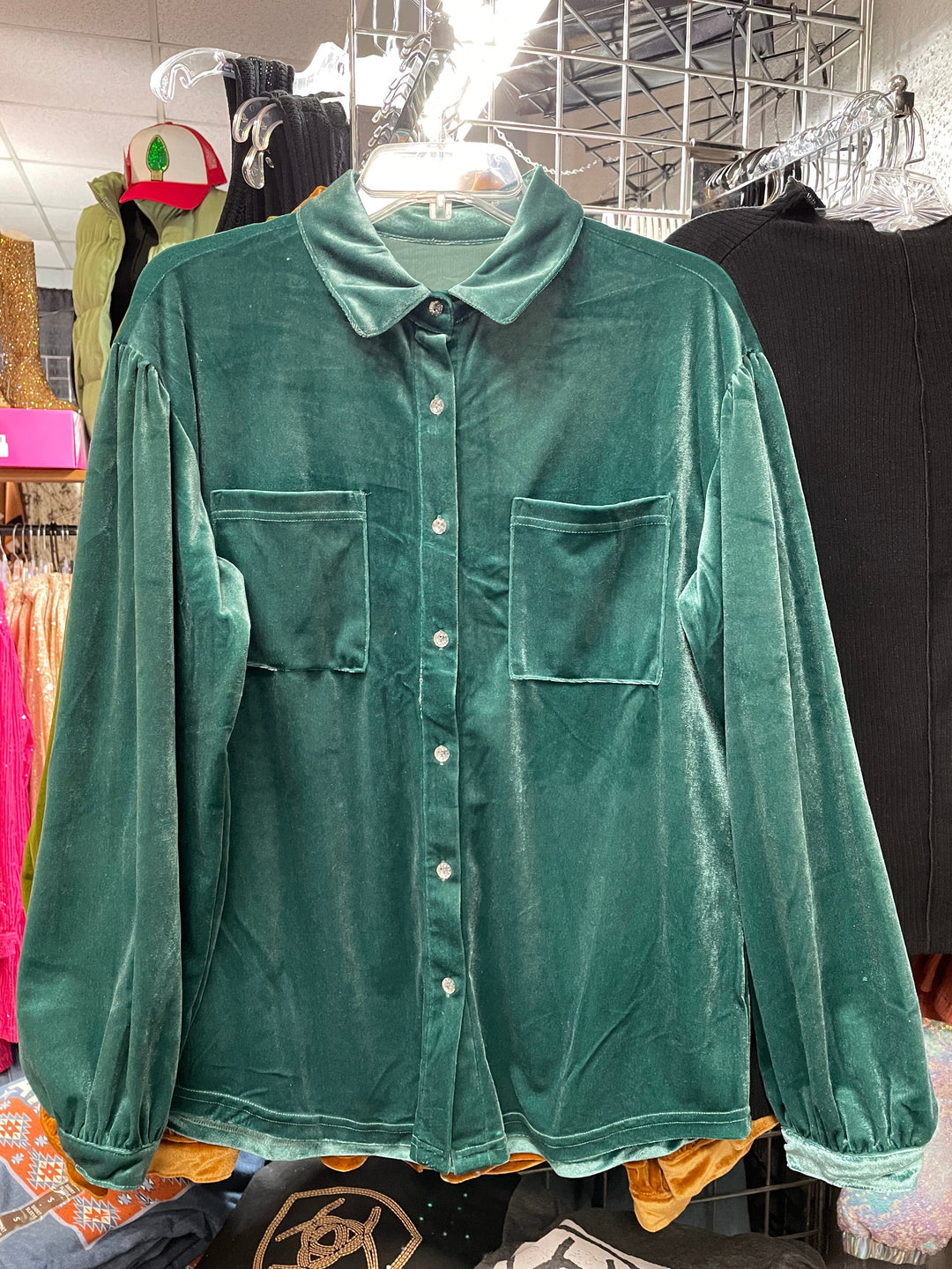 Velvet Button down-Long Sleeves-Whiskey Ray's Boutique-Whiskey Ray's Boutique, Women's Western Wear Boutique in Waxahachie, TX