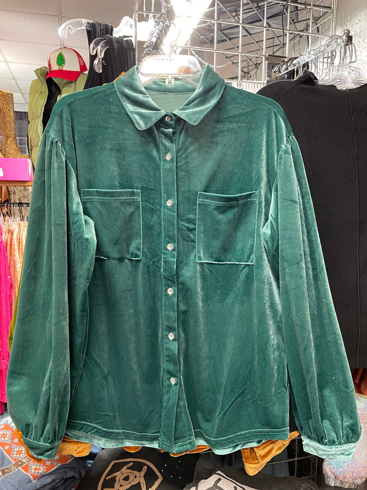 Velvet Button down-Long Sleeves-Whiskey Ray's Boutique-Whiskey Ray's Boutique, Women's Western Wear Boutique in Waxahachie, TX