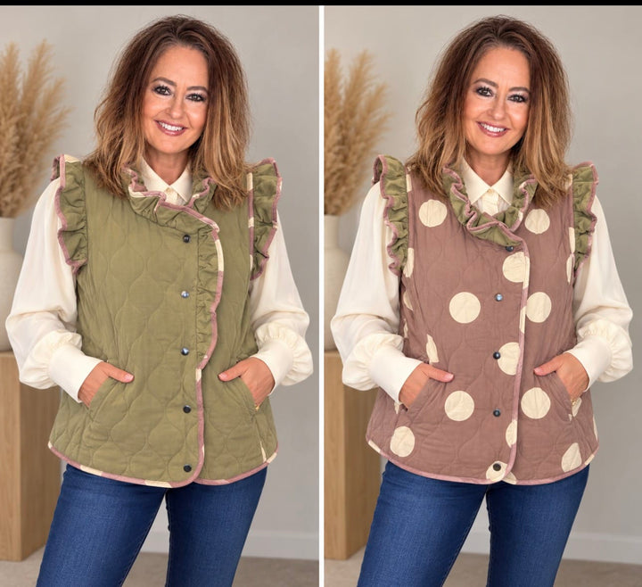 Whiskey Ray's Boutique Vests Olive & Dots Reversible Quilted Vest