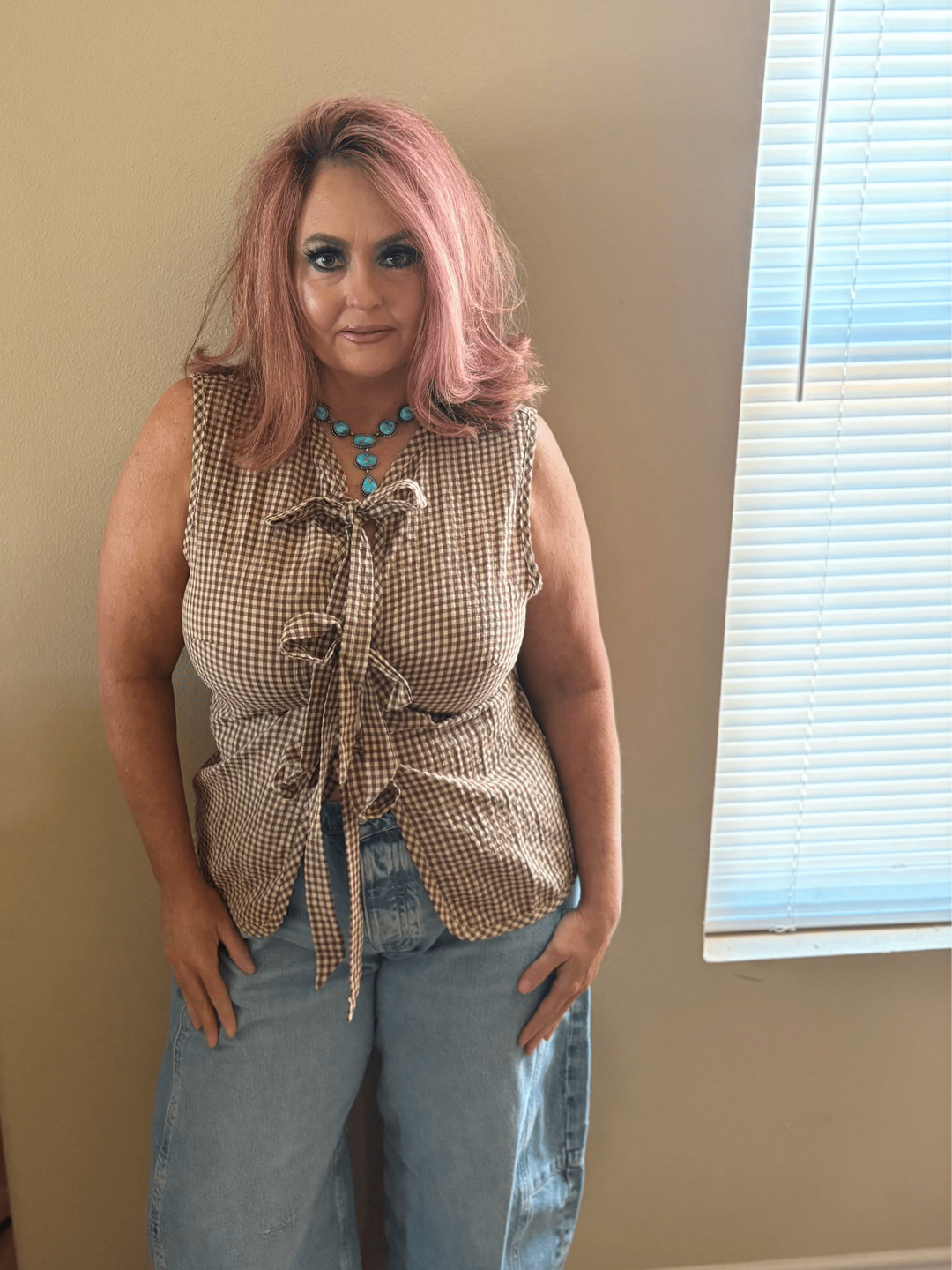 Women's Gingham Tie Vest-Vests-Whiskey Ray's Boutique-Whiskey Ray's Boutique, Women's Western Wear Boutique in Waxahachie, TX