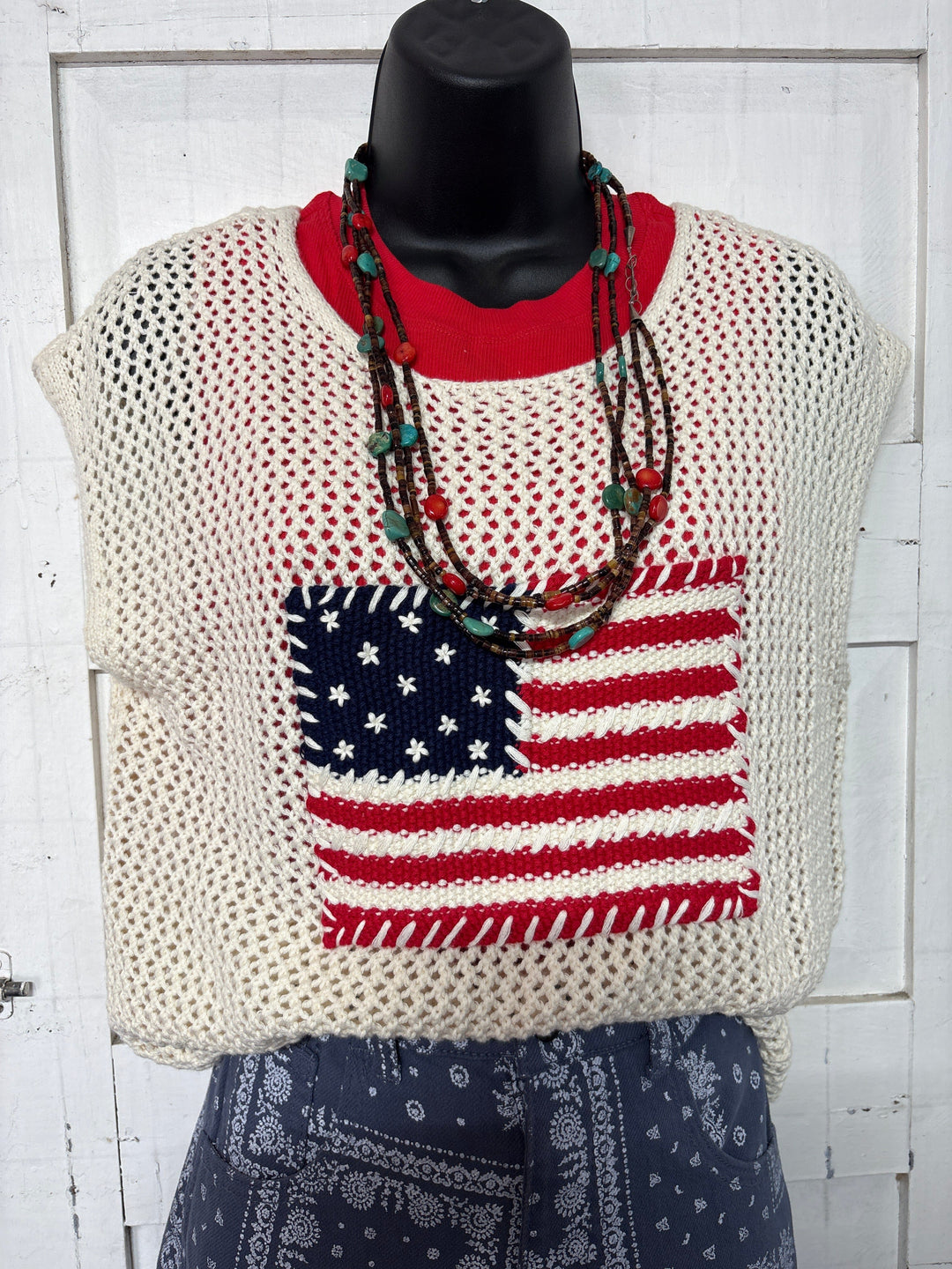 Americana Knit Flag Sweater Top-Women's top-Whiskey Ray's Boutique-Whiskey Ray's Boutique, Women's Western Wear Boutique in Waxahachie, TX