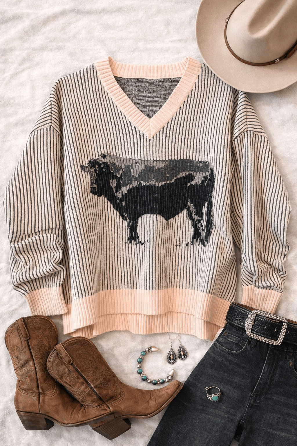 Blush Branded Cow Pullover-Women's top-Whiskey Ray's Boutique-Whiskey Ray's Boutique, Women's Western Wear Boutique in Waxahachie, TX