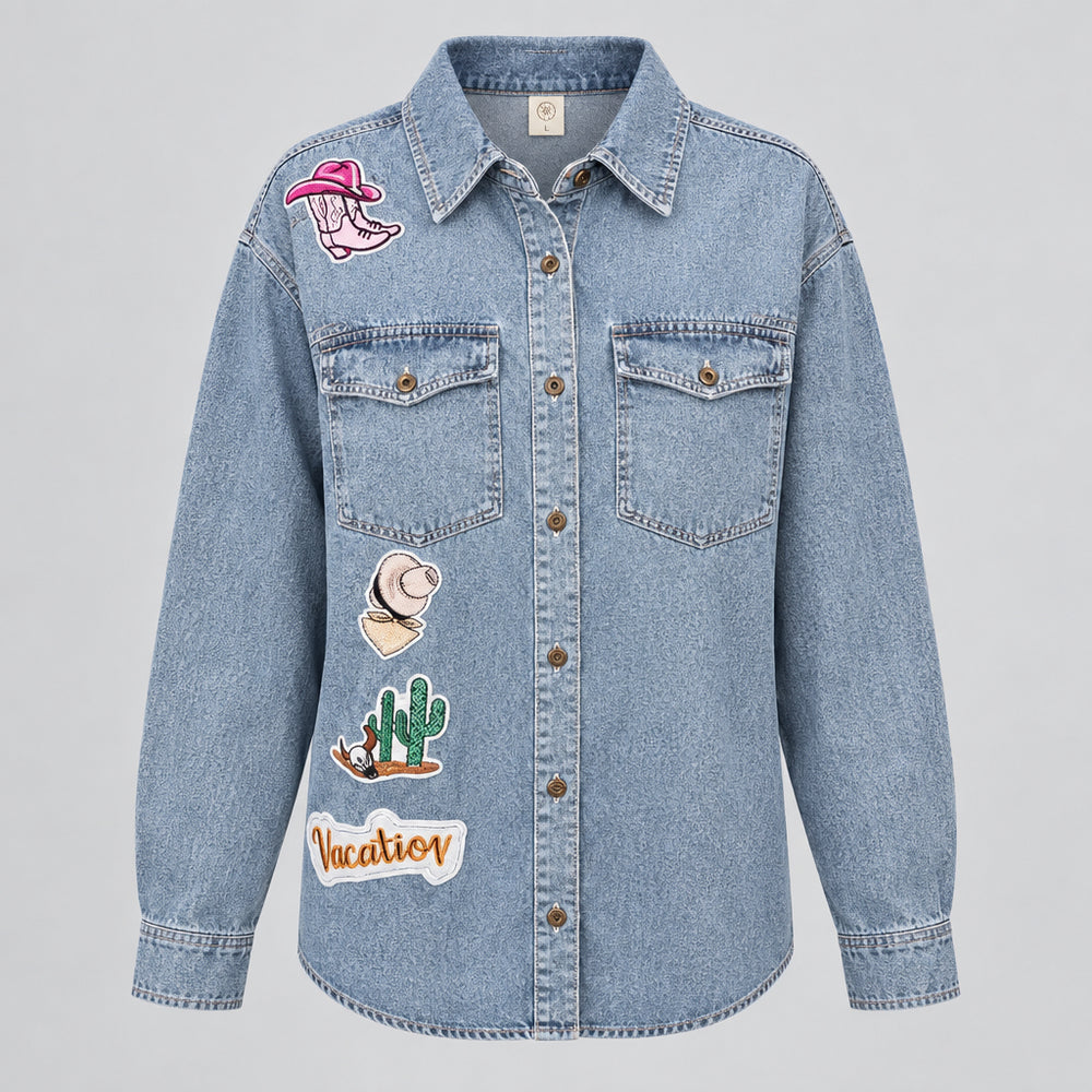 Cactus & Cowboy Shirt Jacket Button up-Long Sleeves-Whiskey Ray's Boutique-Whiskey Ray's Boutique, Women's Western Wear Boutique in Waxahachie, TX