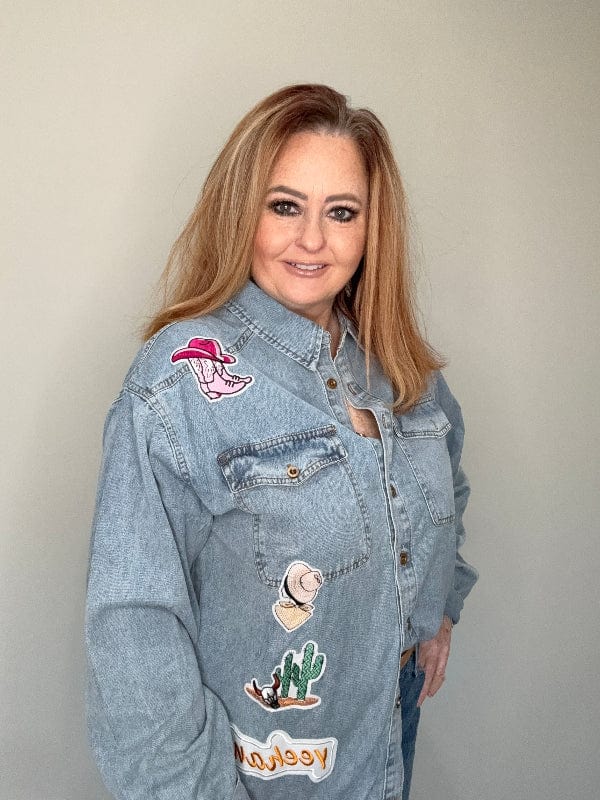 Cactus & Cowboy Shirt Jacket Button up-Women's top-Whiskey Ray's Boutique-Whiskey Ray's Boutique, Women's Western Wear Boutique in Waxahachie, TX