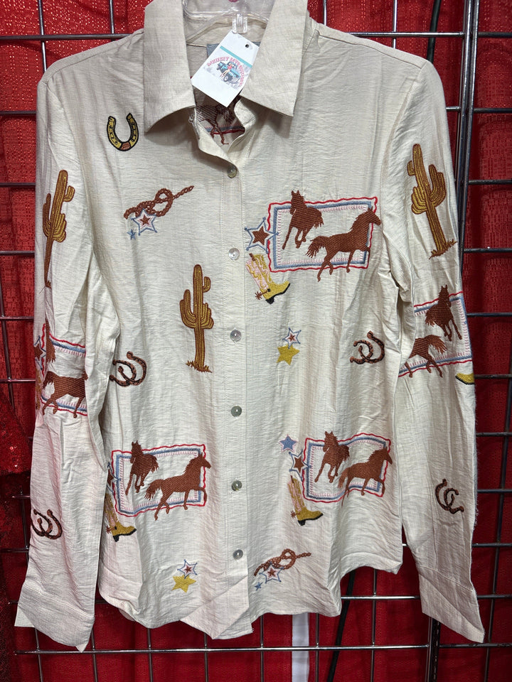 Cactus Creek Western Blouse-Women's top-Whiskey Ray's Boutique-Whiskey Ray's Boutique, Women's Western Wear Boutique in Waxahachie, TX