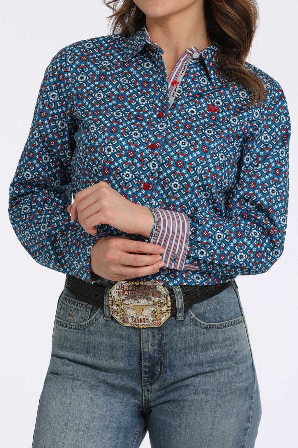 Cinch Women's Geo Print Button Down Shirt-Women's top-Whiskey Ray's Boutique-Whiskey Ray's Boutique, Women's Western Wear Boutique in Waxahachie, TX