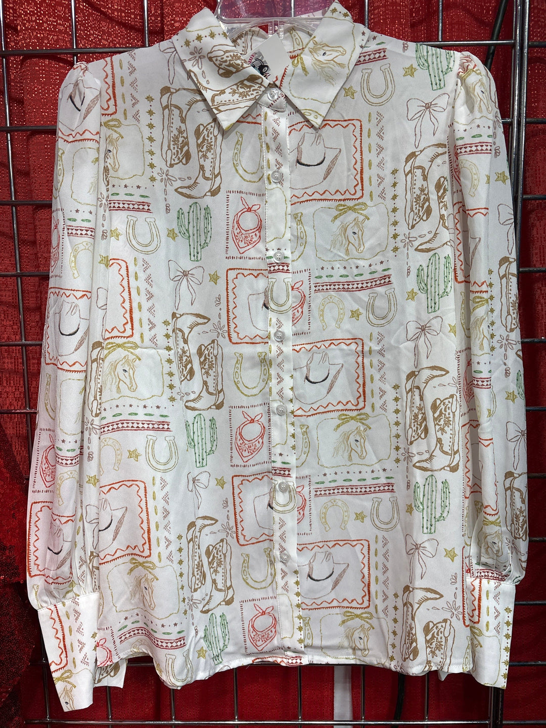 Cowgirl Sketch Button-Down-Women's top-Whiskey Ray's Boutique-Whiskey Ray's Boutique, Women's Western Wear Boutique in Waxahachie, TX