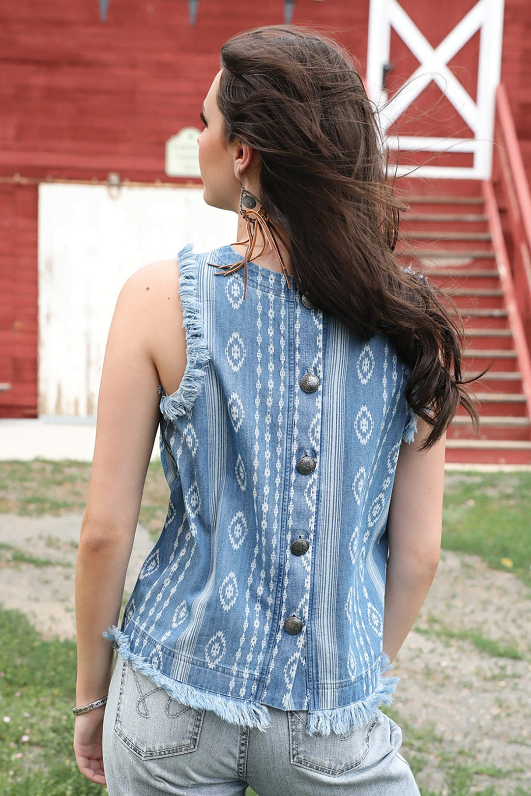 Cruel Denim Women's Chambray Southwest Tank Top-Women's top-Whiskey Ray's Boutique-Whiskey Ray's Boutique, Women's Western Wear Boutique in Waxahachie, TX