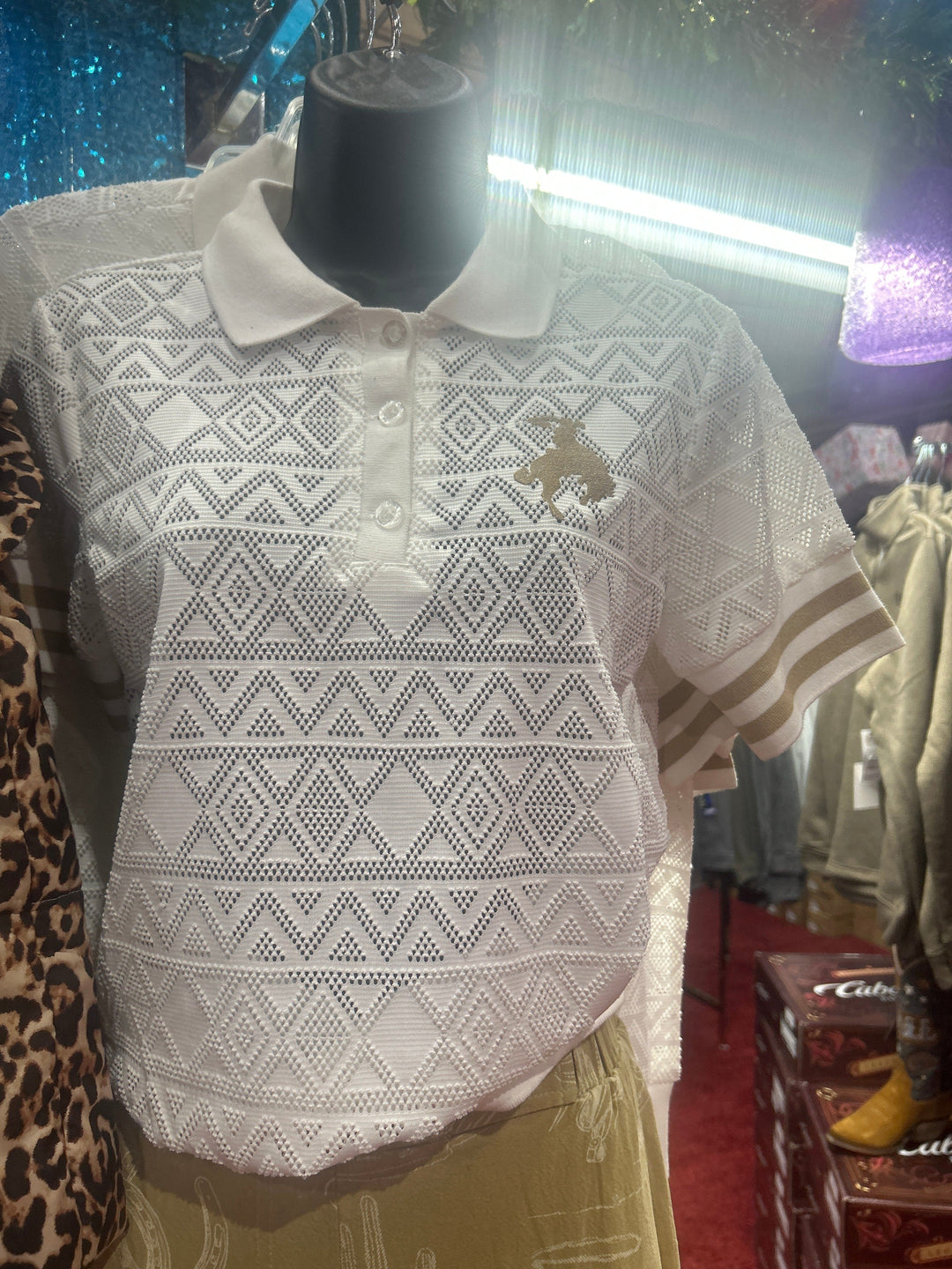 Cruel Denim Women's Lace Polo Shirt-Women's top-Whiskey Ray's Boutique-Whiskey Ray's Boutique, Women's Western Wear Boutique in Waxahachie, TX