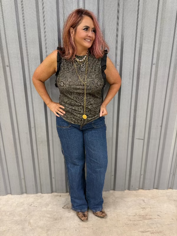 Cruel Denim Women's Ruffle Sleeveless Brown Tank-Women's top-Whiskey Ray's Boutique-Whiskey Ray's Boutique, Women's Western Wear Boutique in Waxahachie, TX