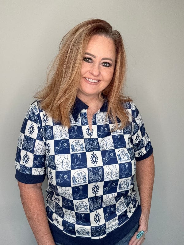 Frontier Check Polo-Women's top-Whiskey Ray's Boutique-Whiskey Ray's Boutique, Women's Western Wear Boutique in Waxahachie, TX