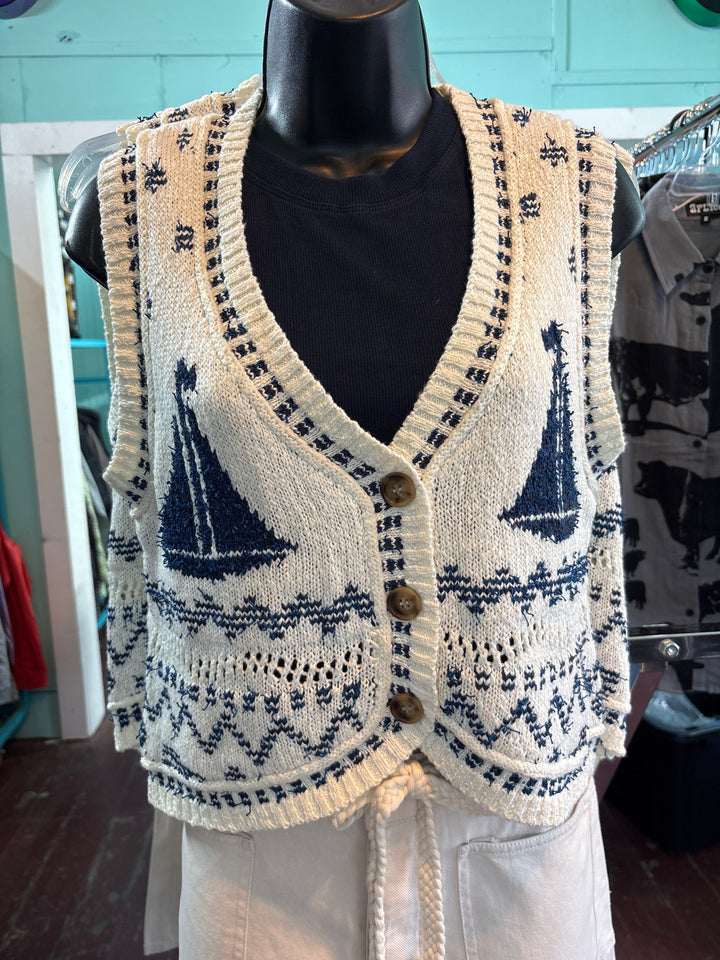 Seaside Sail Knit Vest-Women's top-Whiskey Ray's Boutique-Whiskey Ray's Boutique, Women's Western Wear Boutique in Waxahachie, TX