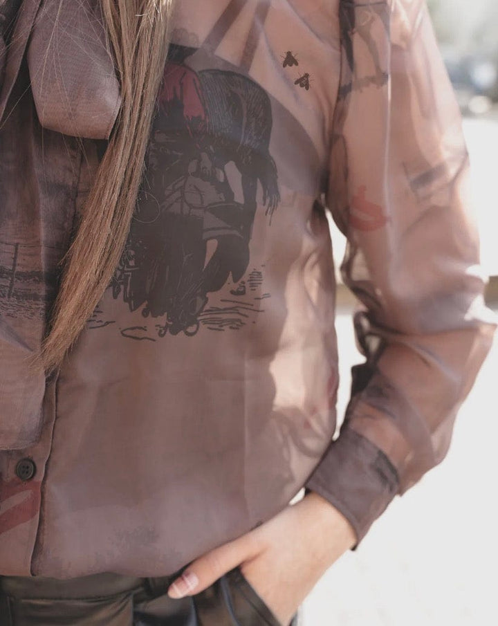 The Arena Lights Tie-Neck Blouse-Women's top-Whiskey Ray's Boutique-Whiskey Ray's Boutique, Women's Western Wear Boutique in Waxahachie, TX