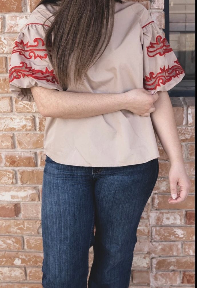 The Red Mesa Embroidered Blouse-Women's top-Whiskey Ray's Boutique-Whiskey Ray's Boutique, Women's Western Wear Boutique in Waxahachie, TX
