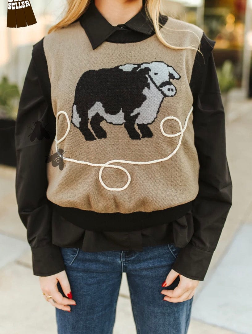 The Stockman Cow Sweater Vest-Women's top-Whiskey Ray's Boutique-Whiskey Ray's Boutique, Women's Western Wear Boutique in Waxahachie, TX