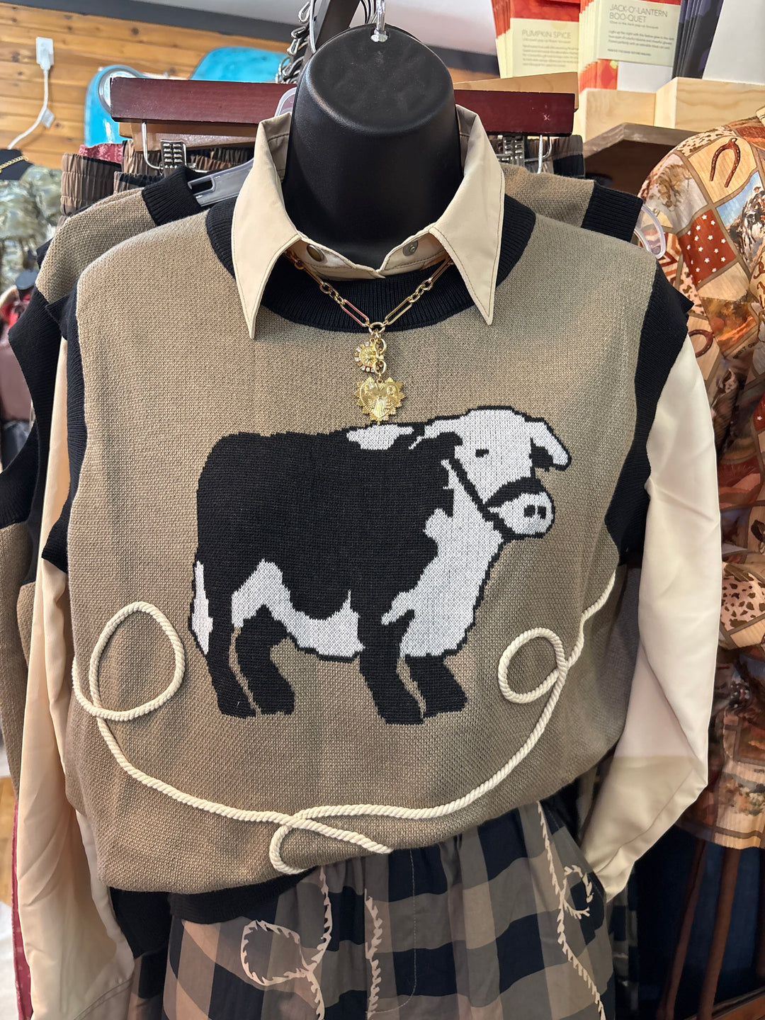 The Stockman Cow Sweater Vest-Women's top-Whiskey Ray's Boutique-Whiskey Ray's Boutique, Women's Western Wear Boutique in Waxahachie, TX