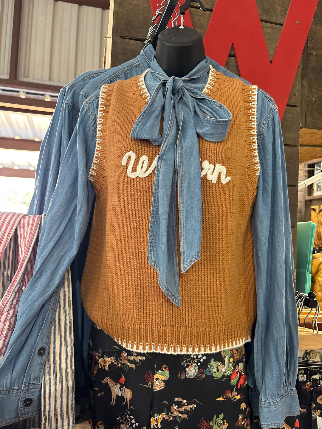 Whiskey Ray's Boutique Women's top Western Elegance Chambray Blouse