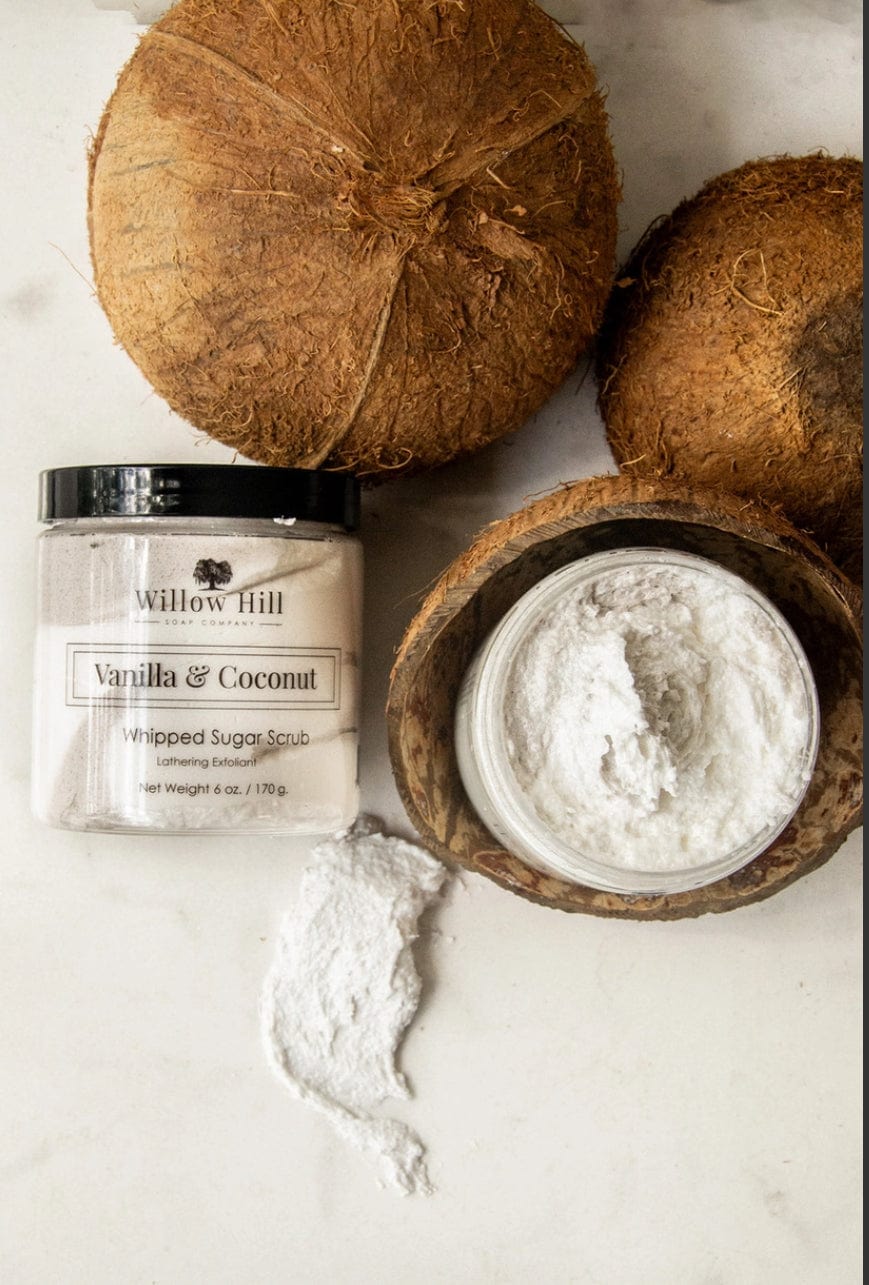 Vanilla & Coconut Whipped Sugar Scrub-Sugar Scrubs-Willow Hill Soap Company-Whiskey Ray's Boutique, Women's Western Wear Boutique in Waxahachie, TX