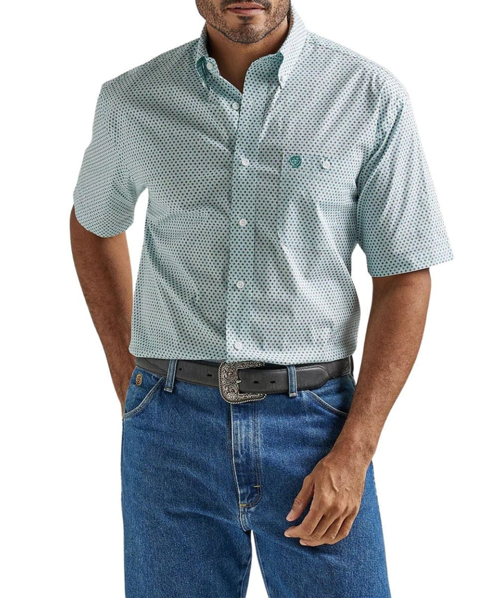 Wrangler Aqua Short Sleeve Shirt-Men's Shirts-Wrangler-Whiskey Ray's Boutique, Women's Western Wear Boutique in Waxahachie, TX