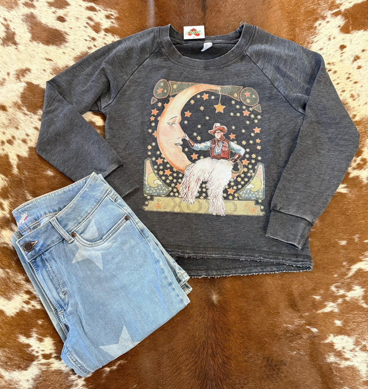 Women's Man On The Moon Sweater-Women's top-xoxoart-Whiskey Ray's Boutique, Women's Western Wear Boutique in Waxahachie, TX